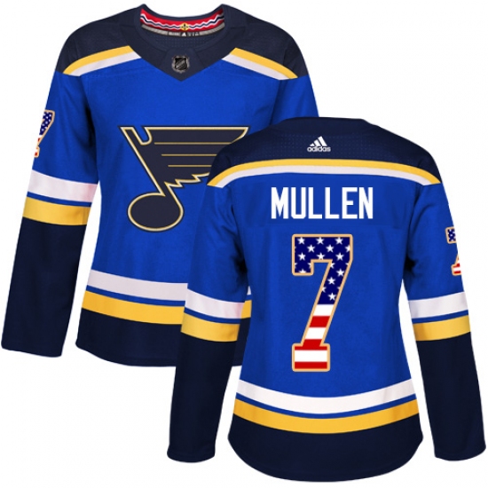 Women's Adidas St. Louis Blues #7 Joe Mullen Authentic Blue USA Flag Fashion NHL Jersey - Ujersey