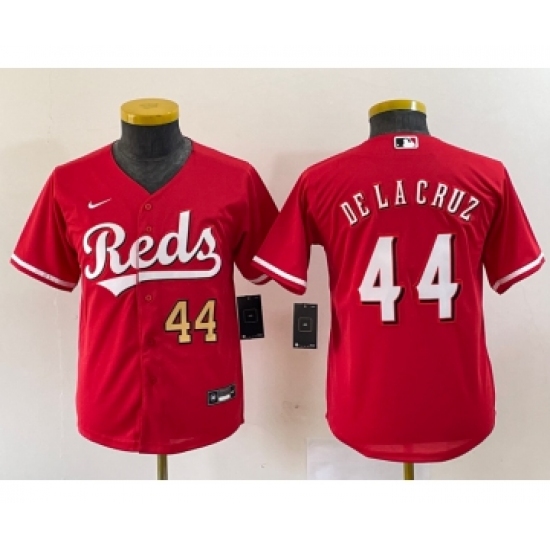 Youth Nike Cincinnati Reds #44 Elly De La Cruz Number Red Cool Base Stitched Baseball Jersey1 - Ujersey