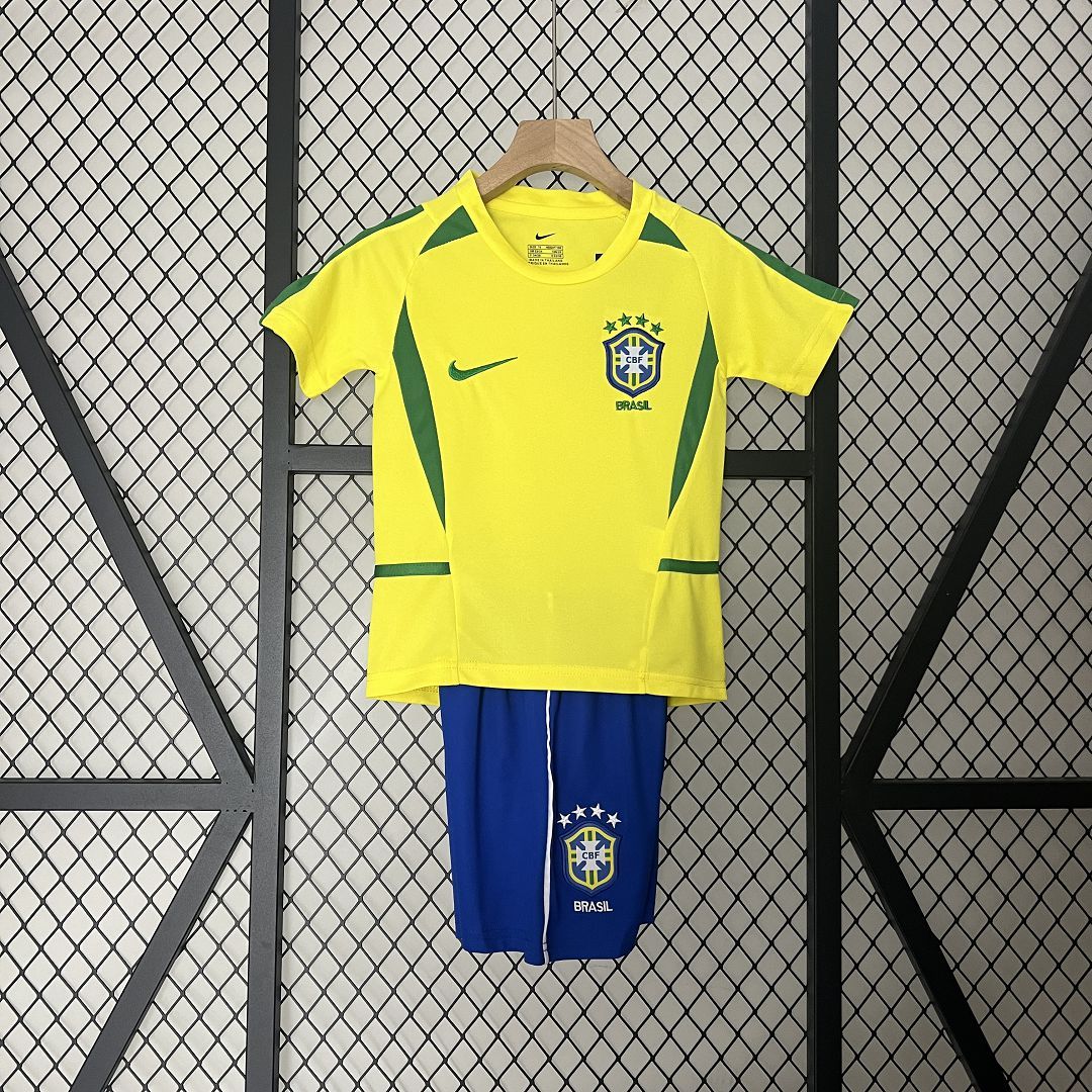 Brazil Retro Jersey Home Uniform Kids Kit Jersey+Shorts World Cup 2002 - Ujersey NHL