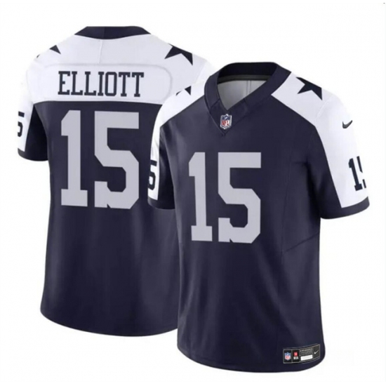 Men's Dallas Cowboys #15 Ezekiel Elliott Navy White 2023 F.U.S.E Thanksgiving Vapor Limited Football Stitched Jersey - Ujersey