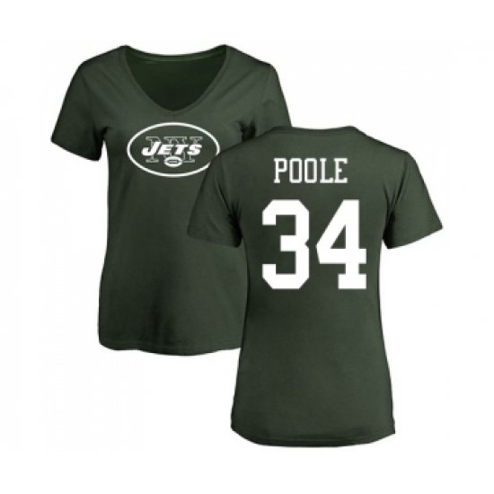 Football Women's New York Jets #34 Brian Poole Green Name & Number Logo T-Shirt - Ujersey