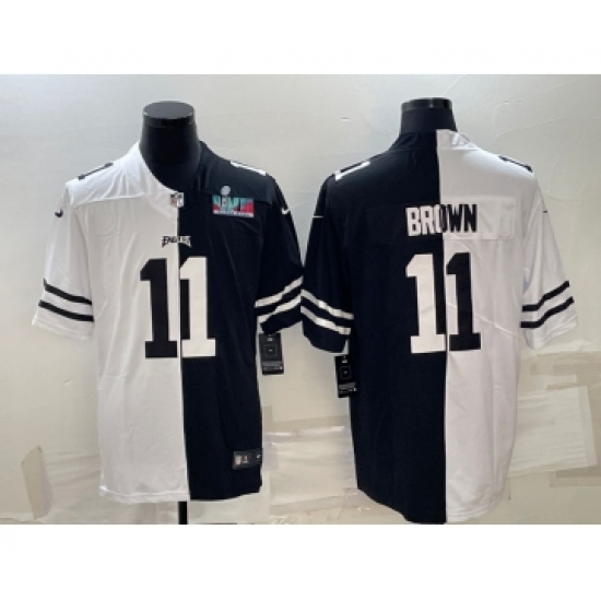 Men's Philadelphia Eagles #11 A.J. Brown Black & White Split Super Bowl LVII Patch Limited Stitched Jersey - Ujersey