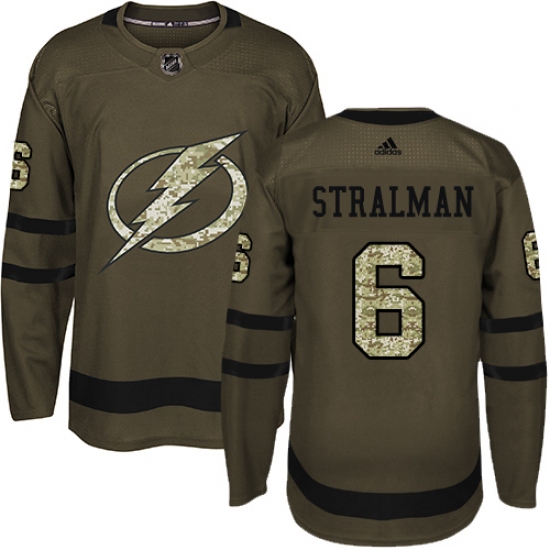Youth Adidas Tampa Bay Lightning #6 Anton Stralman Authentic Green Salute to Service NHL Jersey - Ujersey