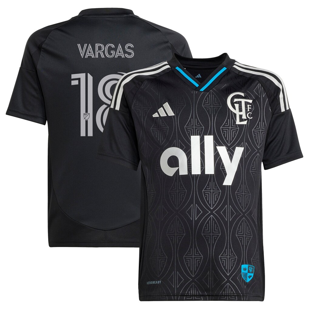 Youth Charlotte FC Kerwin Vargas adidas Black 2025 Fortress Kit Replica Jersey - Ujersey