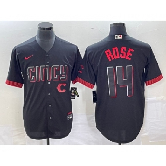 Men's Cincinnati Reds #14 Pete Rose Black 2023 City Connect Cool Base Stitched Jersey 1 - Ujersey