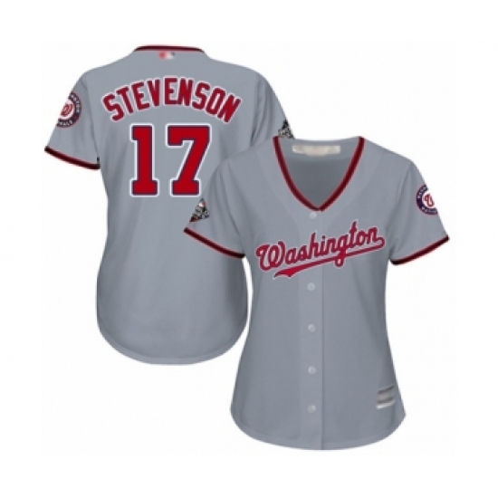 Women's Washington Nationals #17 Andrew Stevenson Authentic Grey Road Cool Base 2019 World Series Bound Baseball Jersey - Ujersey