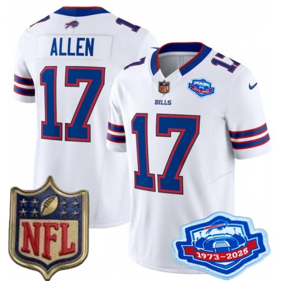 Men's Buffalo Bills 17 Josh Allen White 2025 F U S E Farewell Season Gold Shield Stitched Football Jersey - Ujersey