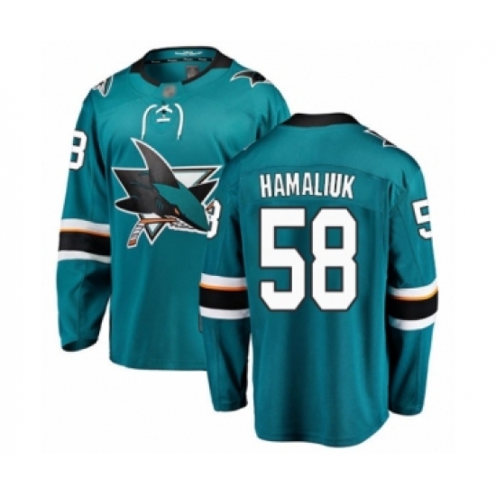 Youth San Jose Sharks #58 Dillon Hamaliuk Fanatics Branded Teal Green Home Breakaway Hockey Jersey - Ujersey
