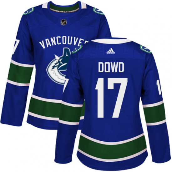 Women's Adidas Vancouver Canucks #17 Nic Dowd Premier Blue Home NHL Jersey - Ujersey