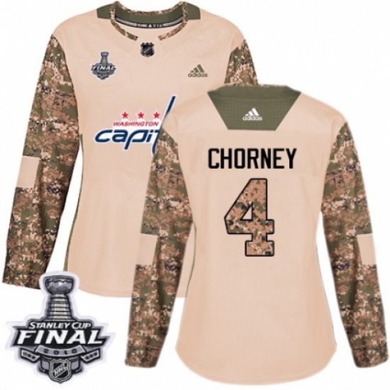 Women's Adidas Washington Capitals #4 Taylor Chorney Authentic Camo Veterans Day Practice 2018 Stanley Cup Final NHL Jersey - Ujersey