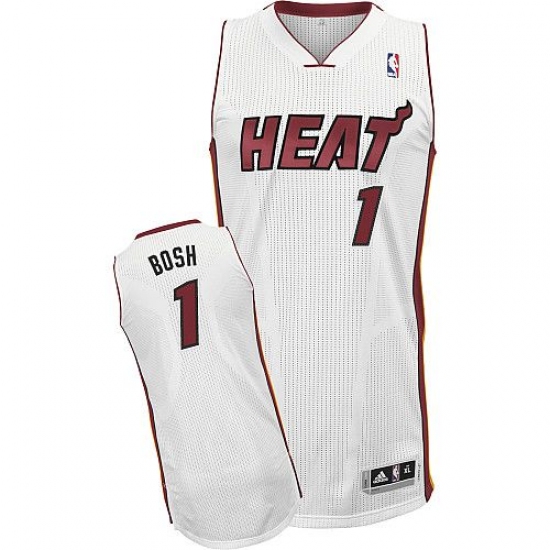 Men's Adidas Miami Heat #1 Chris Bosh Authentic White Home NBA Jersey