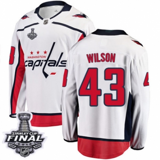 Men's Washington Capitals #43 Tom Wilson Fanatics Branded White Away Breakaway 2018 Stanley Cup Final NHL Jersey - Ujersey
