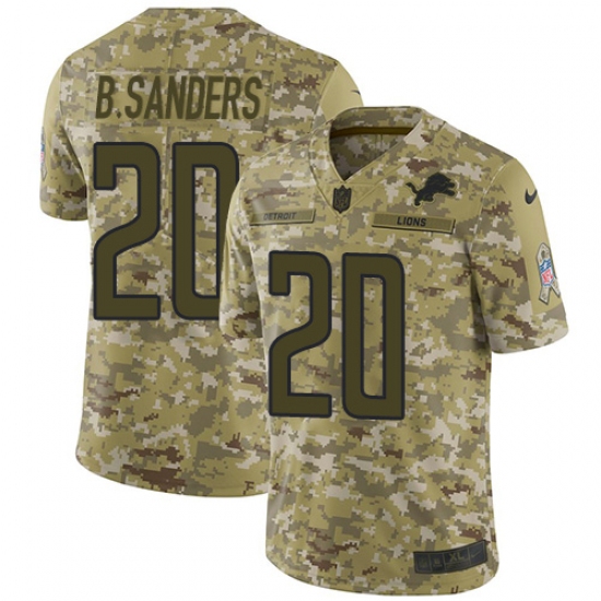 Youth Nike Detroit Lions #20 Barry Sanders Limited Camo 2018 Salute to Service NFL Jersey - Ujersey