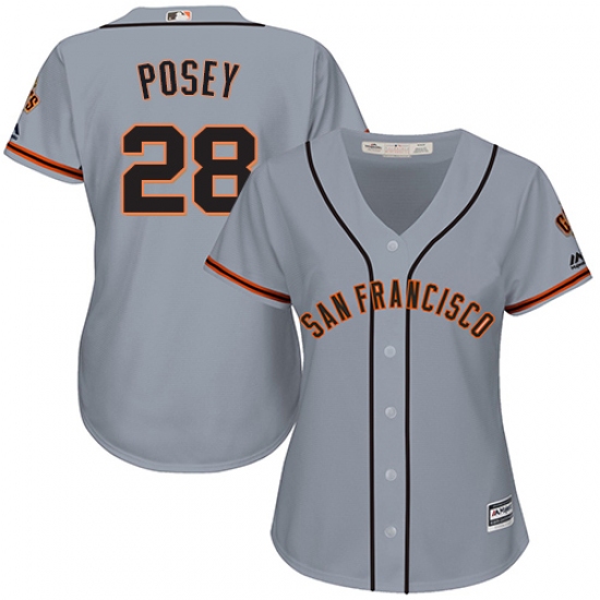 Women's Majestic San Francisco Giants #28 Buster Posey Replica Grey Road Cool Base MLB Jersey - Ujersey