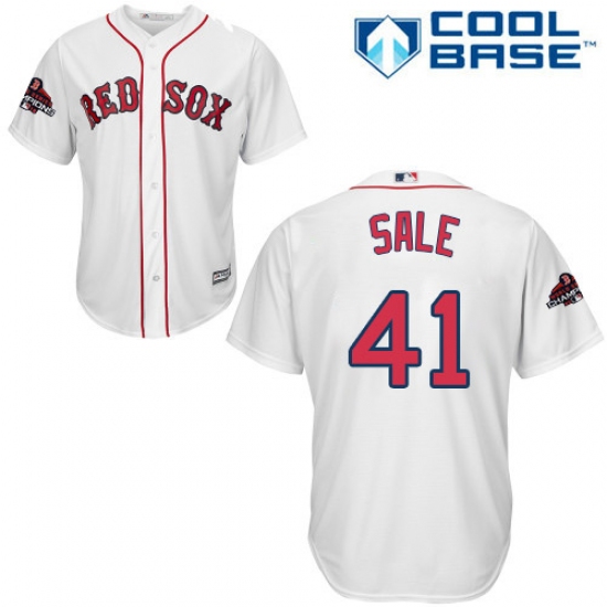 Youth Majestic Boston Red Sox #41 Chris Sale Authentic White Home Cool Base 2018 World Series Champions MLB Jersey