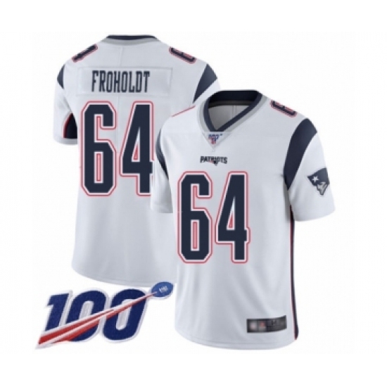 Men's New England Patriots #64 Hjalte Froholdt White Vapor Untouchable Limited Player 100th Season Football Jersey - Ujersey