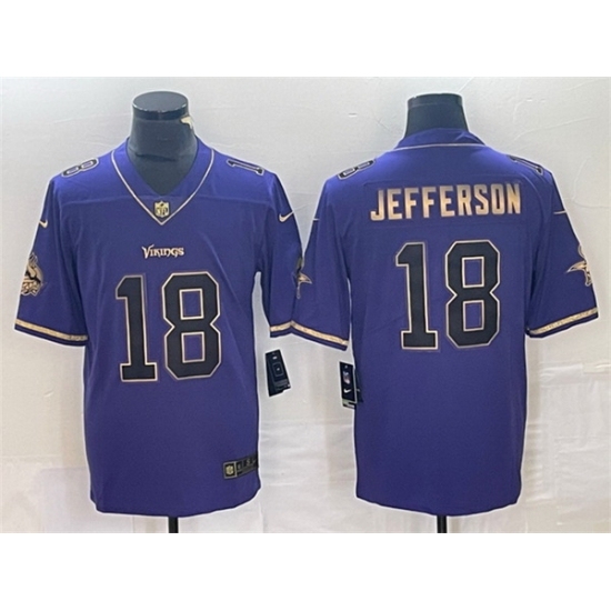 Men's Minnesota Vikings #18 Justin Jefferson Purple Gold Stitched Jersey