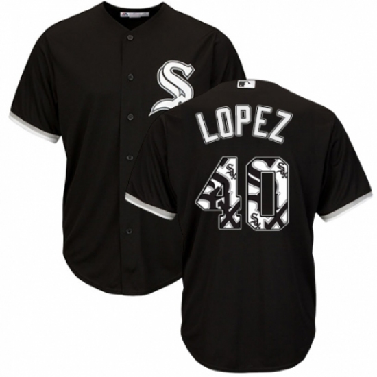 Men's Majestic Chicago White Sox #40 Reynaldo Lopez Authentic Black Team Logo Fashion Cool Base MLB Jersey - Ujersey