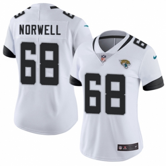 Women's Nike Jacksonville Jaguars #68 Andrew Norwell White Vapor Untouchable Limited Player NFL Jersey - Ujersey