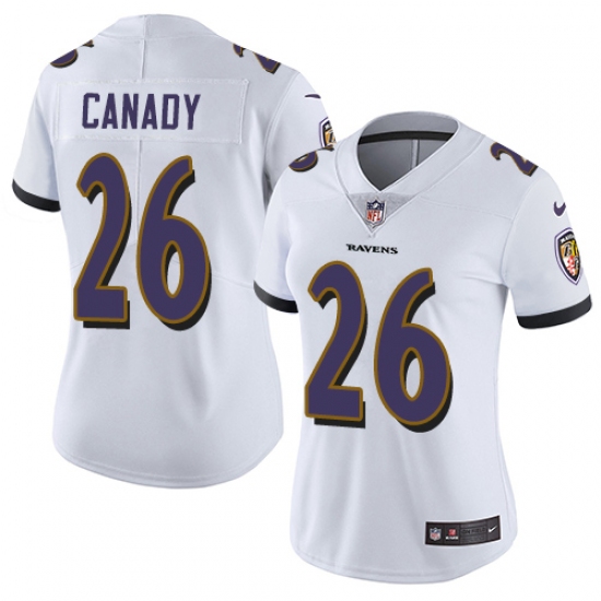 Women Nike Baltimore Ravens #26 Maurice Canady White Vapor Untouchable Limited Player NFL Jersey - Ujersey