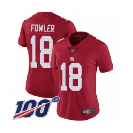 Women's New York Giants #18 Bennie Fowler Red Limited Red Inverted Legend 100th Season Football Jersey - Ujersey