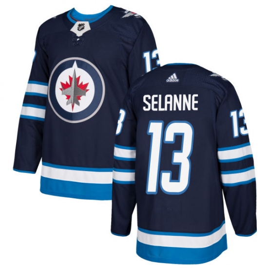 Men's Adidas Winnipeg Jets #13 Teemu Selanne Premier Navy Blue Home NHL Jersey - Ujersey