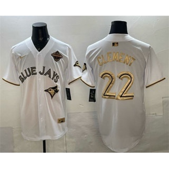 Men's Toronto Blue Jays #22 Ernie Clement White Gold 2025 American League Champions Limited Stitched Jersey - Ujersey