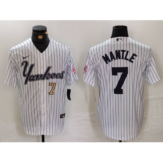 Men's New York Yankees #7 Mickey Mantle White Pinstripe Fashion Cool Base Jerseys - Ujersey