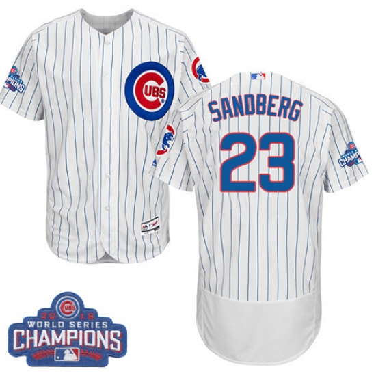 Men's Majestic Chicago Cubs #23 Ryne Sandberg White 2016 World Series Champions Flexbase Authentic Collection MLB Jersey - Ujersey