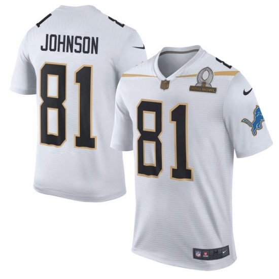 Men's Nike Detroit Lions #81 Calvin Johnson Elite White Team Rice 2016 Pro Bowl NFL Jersey - Ujersey