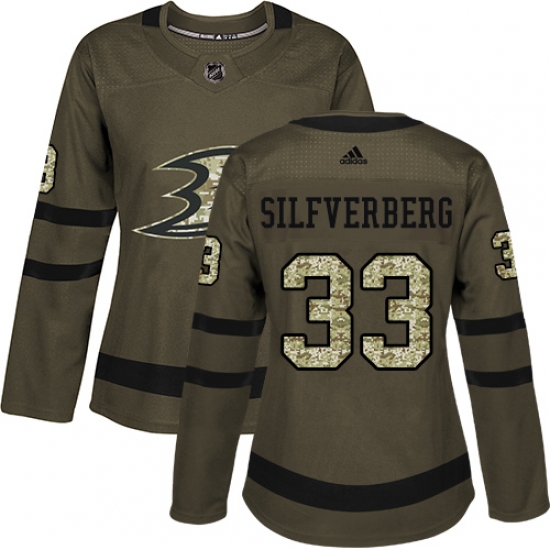 Women's Adidas Anaheim Ducks #33 Jakob Silfverberg Authentic Green Salute to Service NHL Jersey - Ujersey