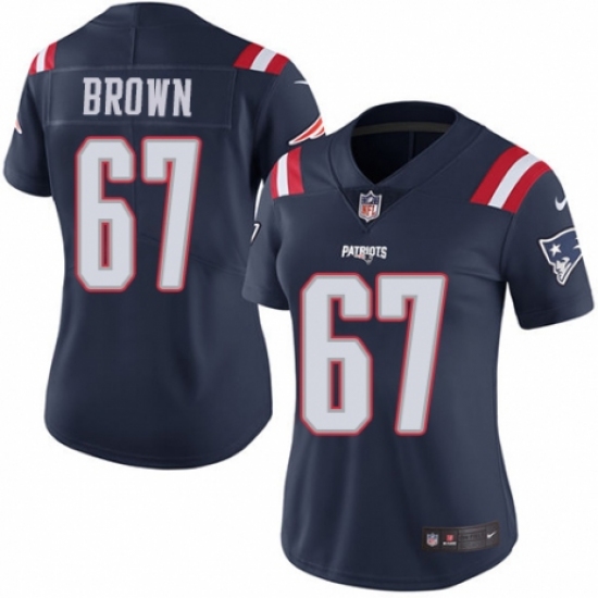 Women's Nike New England Patriots #67 Trent Brown Limited Navy Blue Rush Vapor Untouchable NFL Jersey - Ujersey