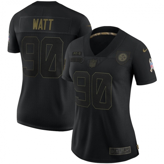 Women's Pittsburgh Steelers #90 T. J. Watt Black Nike 2020 Salute To Service Limited Jersey - Ujersey