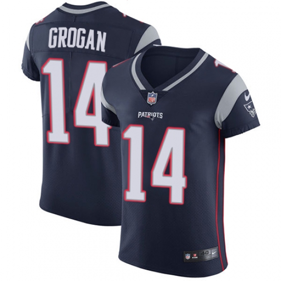 Men's Nike New England Patriots #14 Steve Grogan Navy Blue Team Color Vapor Untouchable Elite Player NFL Jersey - Ujersey