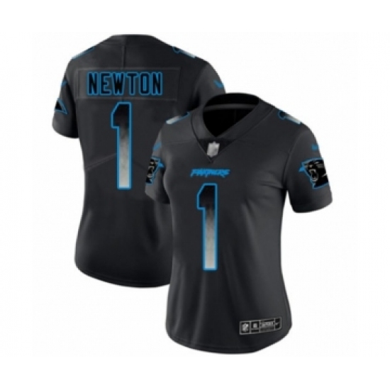 Women's Carolina Panthers #1 Cam Newton Limited Black Smoke Fashion Football Jersey