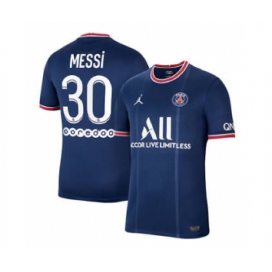 Men's Paris Saint-Germain #30 Lionel Messi 2021-22 Blue Home Breathe Stadium Soccer Jersey