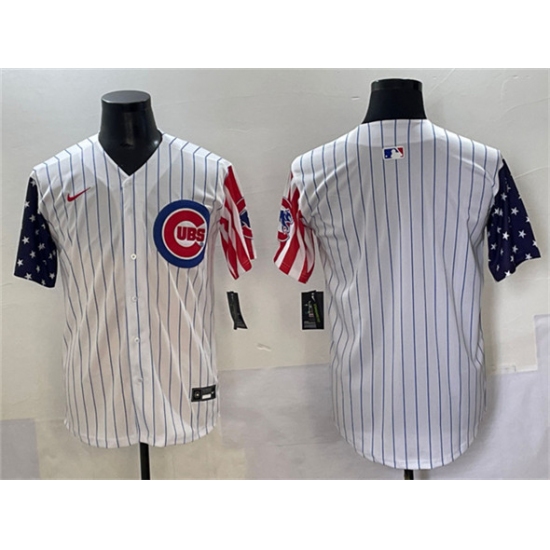 Men's Chicago Cubs Blank White Pinstripe 2025 Independence Day Vapor Premier Limited Stitched Baseball Jersey - Ujersey