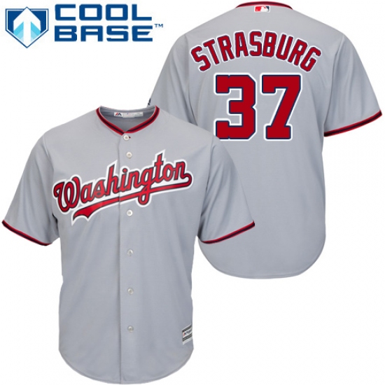 Youth Majestic Washington Nationals #37 Stephen Strasburg Replica Grey Road Cool Base MLB Jersey - Ujersey