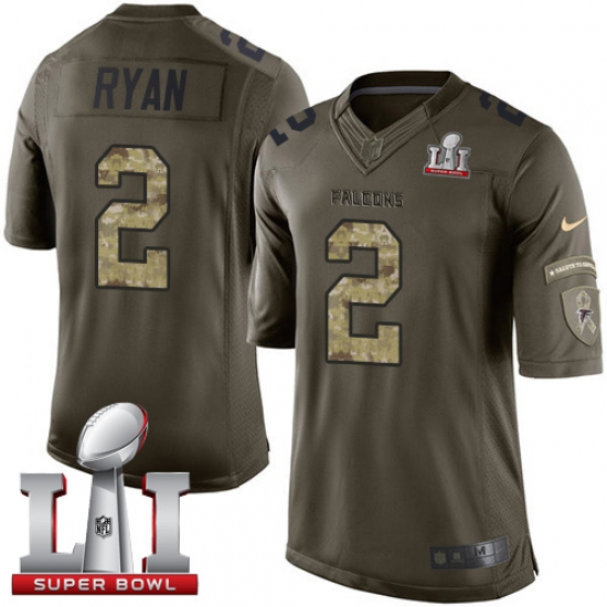 Youth Nike Atlanta Falcons #2 Matt Ryan Limited Green Salute to Service Super Bowl LI 51 NFL Jersey - Ujersey