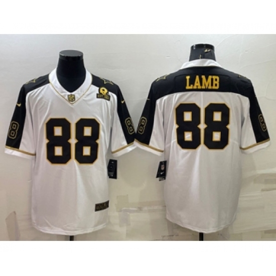 Men's Dallas Cowboys #88 CeeDee Lamb White Gold Edition With 1960 Patch Limited Stitched Football Jersey - Ujersey