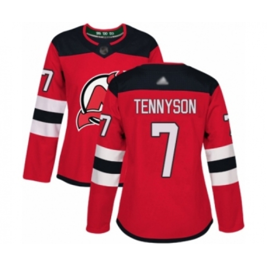 Women's New Jersey Devils #7 Matt Tennyson Authentic Red Home Hockey Jersey