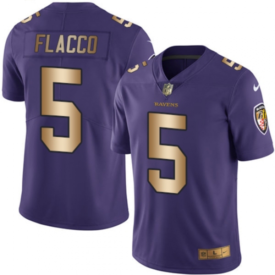 Men's Nike Baltimore Ravens #5 Joe Flacco Limited Purple/Gold Rush Vapor Untouchable NFL Jersey - Ujersey