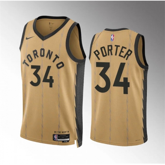 Men's Toronto Raptors #34 Jontay Porter Gold 2023-24 City Edition Stitched Basketball Jersey - Ujersey