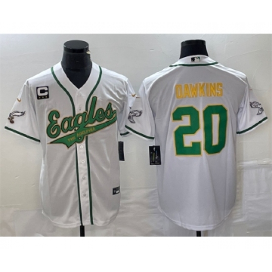 Men's Nike Philadelphia Eagles #20 Brian Dawkins White Gold C Cool Base Baseball Stitched Jersey - Ujersey