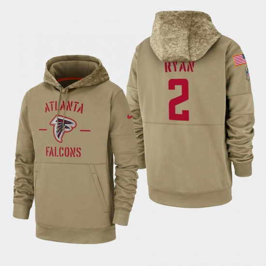 Men's Atlanta Falcons #2 Matt Ryan 2019 Salute to Service Sideline Therma Pullover Hoodie - Tan - Ujersey NHL