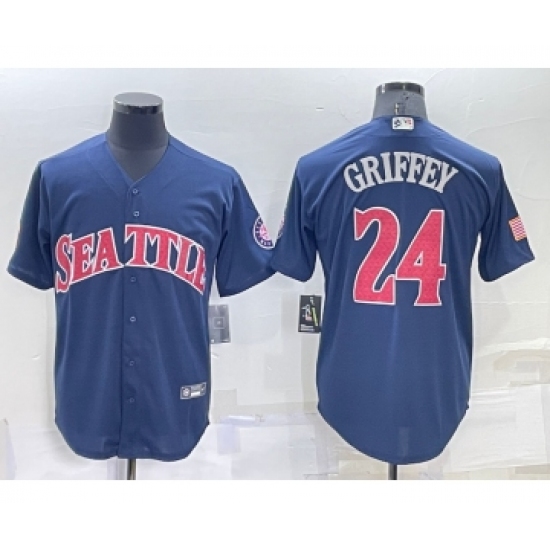 Men's Seattle Mariners #24 Ken Griffey Navy Blue Fashion Stars Stripes Cool Base Independence Day Jersey - Ujersey