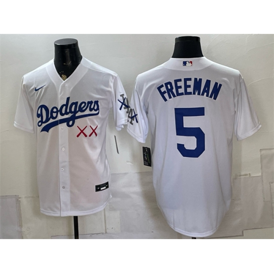 Men's Los Angeles Dodgers x KAWS #5 Freddie Freeman White Vapor Premier Limited Stitched Baseball Jersey - Ujersey