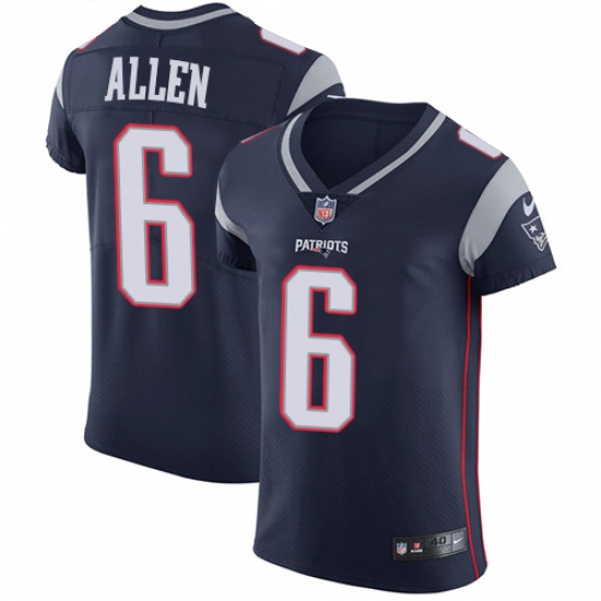 Men's Nike New England Patriots #6 Ryan Allen Navy Blue Team Color Vapor Untouchable Elite Player NFL Jersey - Ujersey