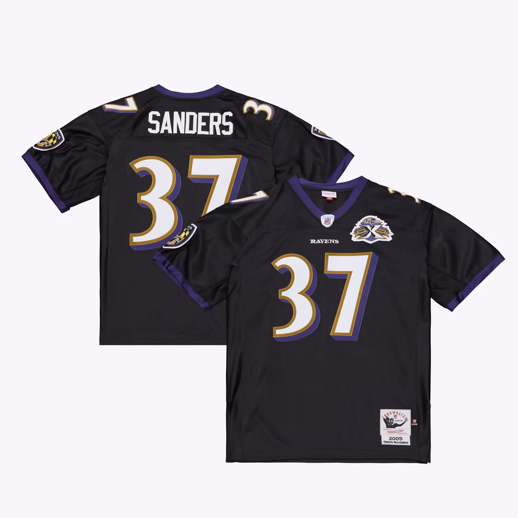 Men's Baltimore Ravens Deion Sanders Mitchell & Ness Black 2005 Authentic Throwback Jersey - U-jersey