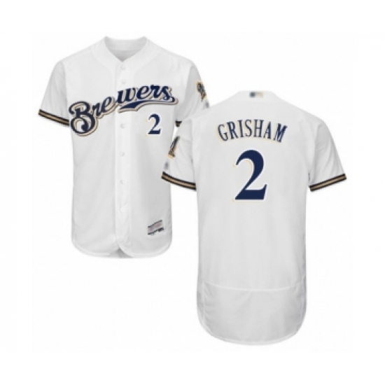 Men's Milwaukee Brewers #2 Trent Grisham White Alternate Flex Base Authentic Collection Baseball Player Jersey
